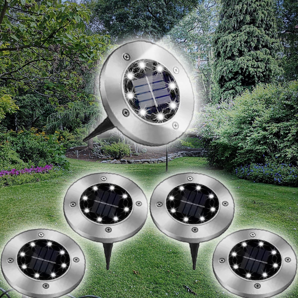 SOLARLIGHT™ Lampki Solarne Gruntowe Disk 4 szt. w zestawie