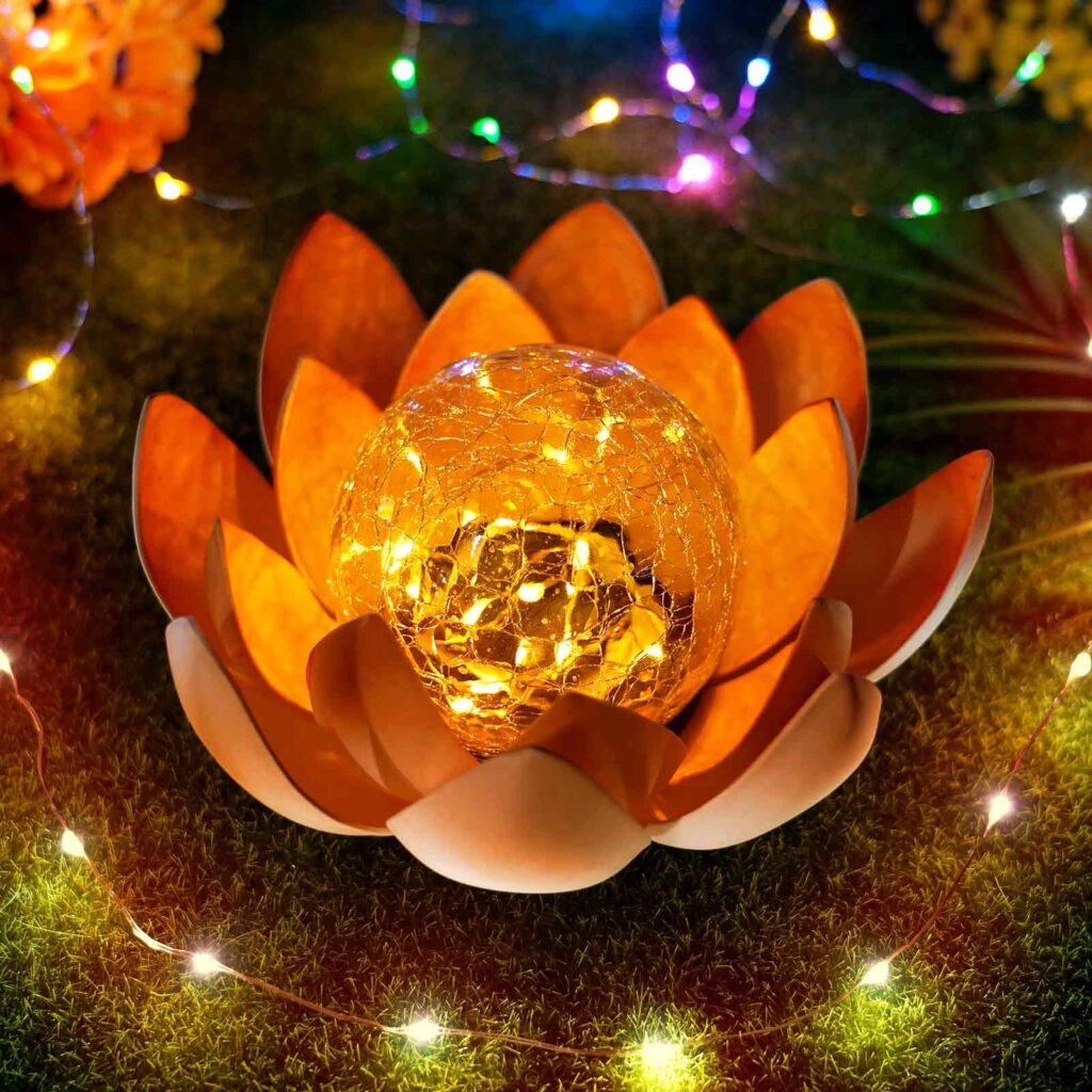 lampa ogrodowa dekoracyjna solarna kształt kula lotos